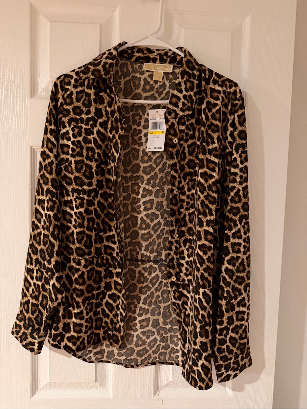 Michael Kors Leopard Print Button-Up Blouse in Brown and Black Medium New